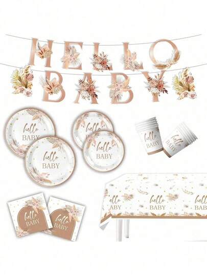 10/20/30/40/50pcs Set Theme Tableware Set, Welcome Baby Party Decorations Paper Plates, Napkins, Cups, Cutlery Set, Baby Shower, Gender Reveal Party Supplies