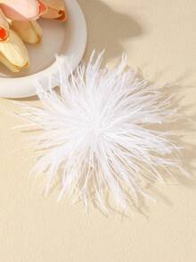 One Piece Set/Creative Handmade Unique Bohemian Style Feather Flower Brooch, Exaggerated Design Feather Flower Brooch, Elegant Niche Style, Suitable For Women's Daily Wear, Banquets, Parties, Any Occasion, Also An Ideal Gift For Her, Summer Headwear - 白色 - 查看 2