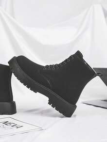 男士秋季皮靴，防水高帮黑色皮鞋，复古休闲英伦风登山工作靴 - 黑色 - 查看 5