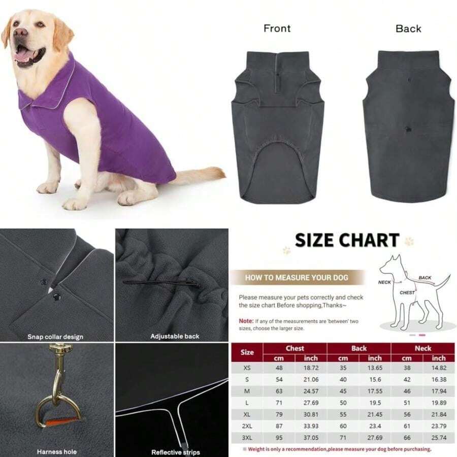 Chaleco Polar para Perro, Suéter Cálido, Chaqueta Polar, Abrigos de Invierno con Ropa Reflectante para Clima Frío(Purple XL) - Multicolor - Ver 1