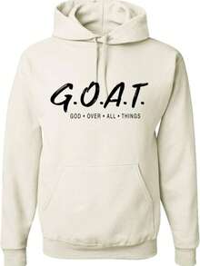 Wild Bobby Goat God Over All Things Inspirational / Christian Casual Long Sleeve Streetwear Hooded Pullover - 白色5 - 查看 1