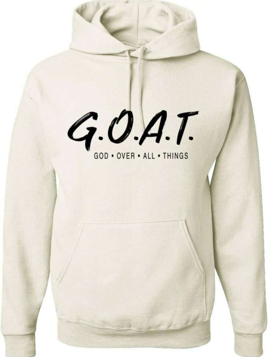 Wild Bobby Goat God Over All Things Inspirational / Christian Casual Long Sleeve Streetwear Hooded Pullover - 白色5 - 查看 1