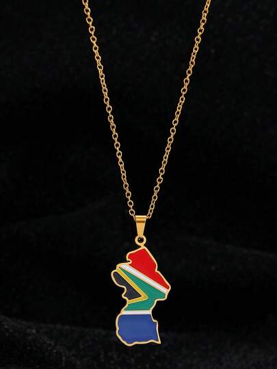 1件复古油滴形不锈钢国旗项链，时尚酷炫独特休闲简约饰品，男女皆宜，适合日常、聚会、约会、节日佩戴。