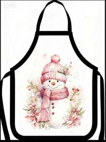 Pink Christmas Reindeer Santa Apron, Home Cleaning Kitchen Cooking Anti-Fouling Smock, Household Work Uniform