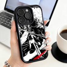 Funda de teléfono con diseño de guerrero anime en blanco y negro con acento rojo para iPhone 14 Pro Max 13 12 11  Galaxy S23 S22 S21 Plus, funda protectora, regalo de pareja para él y ella, regalo de San Valentín o cumpleaños - Burdeos - Ver 3