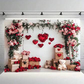1 pieza Fondo de fotografía clásico de San Valentín de poliéster 100%, perfecto para celebraciones familiares, retratos festivos, decoraciones de mesa de pastel y accesorios de estudio, decoraciones de fiesta de San Valentín