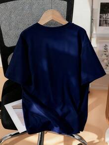 1 件青少年男孩“BRO”字母印花圆领短袖 T 恤，适合男孩的年轻学生休闲上衣 - 藍色 - 查看 2