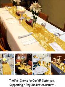 1件/4件套闪亮亮片桌旗 - 闪耀派对餐桌装饰,适用于婚礼、圣诞节、圣诞装饰、餐桌中心摆件,5种颜色(金色、银色、玫瑰金、蓝色)节日家居装饰 - 金色 - 查看 9