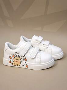 春秋新款儿童卡通魔术贴运动鞋，女童运动鞋，厚底休闲鞋，男童防滑白鞋，校园学生跑步鞋，幼儿及婴儿鞋 - 白色 - 查看 5