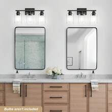 1PC 3-Light Vanity Light Fixtures,Bathroom Wall Lamp, Black Finish Modern Vanity Lamp, Modern Wall Light With Clear Glass Shade And E26 Bulb Base, Wall Lamp Wall Mounted Light For Mirror, Bedroom, Hallway (Bulbs Not Included) - 黑色 - 查看 6