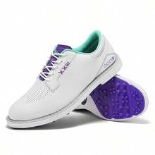 男士高尔夫球鞋，透气、轻便、无钉、休闲款式 - 白紫 - 查看 6