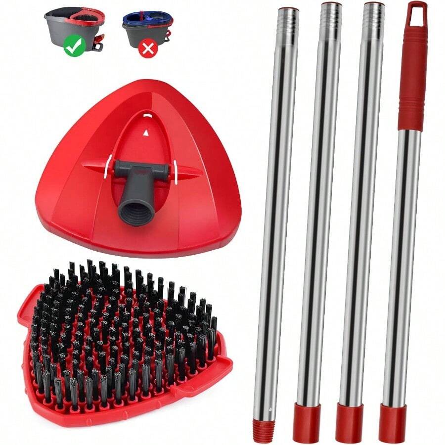 Juego de 4 secciones de mango de trapeador de acero inoxidable, base de trapeador y juego de cepillo actualizado para el sistema de trapeador EasyWring RinseClean 2 de Ocedar. Juego de mango de trapeador, base de trapeador y juego de cepillo para las juntas de tornillo delgadas universales de O Cedar - 1 juego de mango, base y cepillo de acero para fregona, 1 depósito - Ver 1