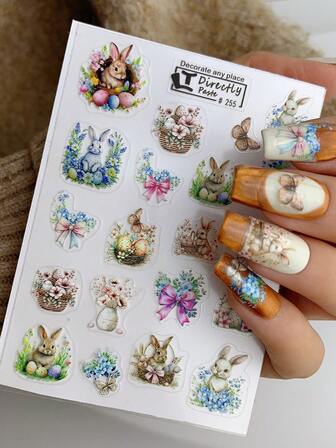 1pc Denim Element Nail Art Sticker, Waterproof Removable Nail Decals For Women, Easy To Use, Suitable For Holidays, Parties, And Birthday Gifts