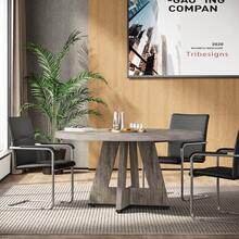 47-Inch Round Conference Table For 4-6 People, Wooden Meeting Room Table With Thicken Tabletop And X-Shaped Pedestal Base, Grey - Grey - View 4