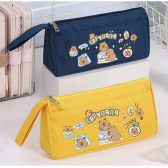 1ชิ้น กระเป๋าดินสอผ้าแคนวาส 4 ชั้นลายคาปิบารา - ที่เก็บงานศิลปะแบบพกพาสะดวกสำหรับวาดภาพ สเก็ตช์ภาพ และดินสอสี ดีไซน์การ์ตูนน่ารักพร้อมซิปปิด ของขวัญที่สมบูรณ์แบบสำหรับเพื่อนและครอบครัว อุปกรณ์จัดระเบียบเครื่องเขียน | ดีไซน์ขี้เล่น | ซิปปิดทนทาน, กล่องดินสอ, ปากกาคาปิบาราสำหรับเด็กผู้หญิง/ผู้ชาย, กล่องดินสอแบบแบ่งชั้น