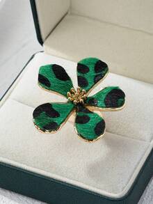 1pc Fashionable Leopard Print Flower Ring, Unique Personalized Design, Versatile For Daily Wear And Commute, Exaggerated Nightclub Style Open Ring - Green Leopard Print - View 3