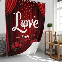 1pc/3pcs/4pcs Valentine's Day LOVE Rose Flower Heart Multifunctional Bathroom Decor Shower Curtain Set, Free 12 Hooks Included, Elegant Holiday Atmosphere, Bathroom Mat, U-Shaped Toilet Mat And Round Toilet Mat, Suitable For All Scenarios Bathroom Set - Multicolor - View 38
