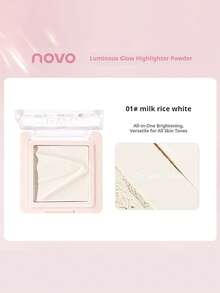 NOVO Matte Highlighter Powder Compact, Face Brightening, Tear Trough Defining, Natural Finish, Lightweight, Long-Lasting, Suitable For Daily Use, Beginners, Cost-Effective, Students, Outdoor Travel, Autumn/Winter Makeup - 01# Milk Rice White - View 11