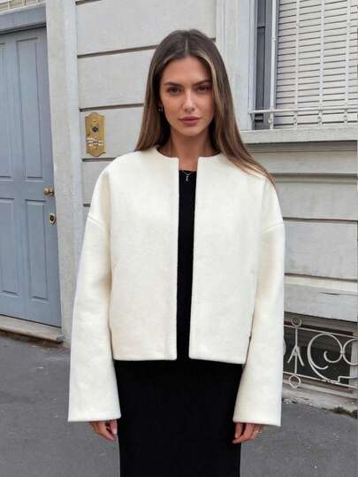 Women's Basic Minimalist Commute Daily Date Vintage Inspired Loose Fit Crew Neck Long Sleeve Short Jacket, Autumn/Winter