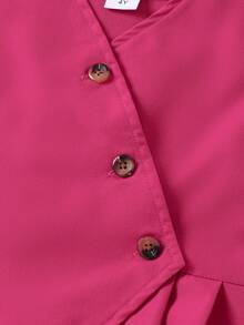 2pcs/Set Young Girls Party Outfit, Fashionable Sleeveless Top And Wide Leg Pants Set, Pleated Hem Top And Elastic Waist Pants, European Style Fuchsia Outfit For Young GirlSuitable For Spring, Summer And Autumn - Hot Pink - View 6