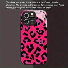 Nueva funda de teléfono de vidrio templado con estampado de leopardo rosa para iPhone 17 16 15 14 Pro Max 13 12 11 Pro 16E 17Air 7 8 Plus XR XS X - Negro - Ver 11