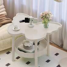 2 Tier Modern Multifunctional Butterflies Shaped Side Table Coffee Table With Layered Storage Shelf Bedside Table Study Desk For Living Room Bedroom Office - 白色 - 查看 4