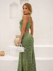 Women's Midi Dress, Knit With Lace, Party, Beach, Sophisticated, New Year's Eve, Christmas, Vacation, Beach, Wedding, Bridesmaid - 橄欖綠 - 查看 6