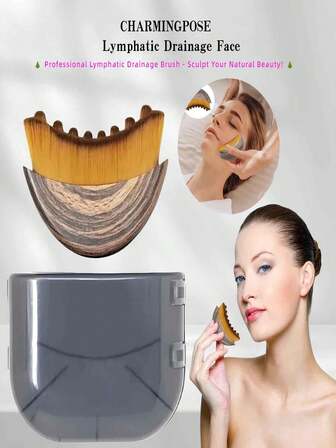 Lymphatic Drainage Face & Body Brush Set - Contour Massager For Jawline Sculpting & Puffiness Reduction, Natural Bristle Dry Brush