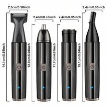 4-In-1 USB Rechargeable Grooming Kit: Multi-Functional Trimmer For Nose Hair, Ear Hair, Beard And Eyebrow Grooming, Portable Design, Ideal For Men's Personal Care And Holiday Gifts, Convenient For Travel. 500mAh Battery Capacity. - Black - View 4