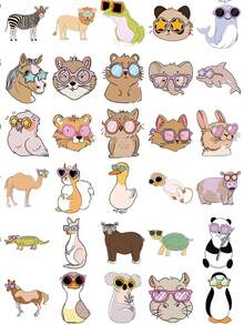 50 piezas Pegatinas de animales divertidos, pegatinas de vinilo impermeables con memes de animales lindos como recuerdos de fiesta - Multicolor - Ver 4