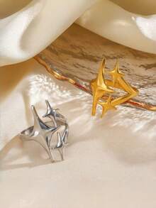 1pc Minimalist Stainless Steel Star Shaped Open Ring, Unique Fashion Design, Suitable For Banquet, Party, Holiday, And Daily Wear - Star Ring 2 - View 1