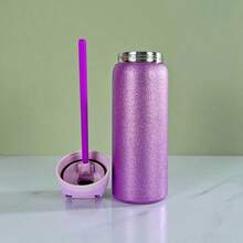 32oz Straw Insulated Water Bottle Double-Layer Stainless Steel Vacuum Thermal Mug For Sport And Travel - Lấp lánh màu tím-32oz - Xem 3