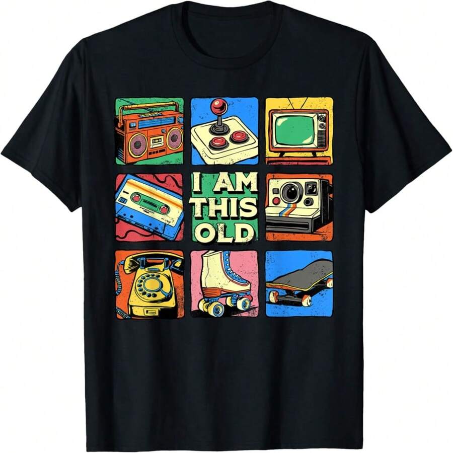 I Am This Old R Vintage Nostaia 80s 90s Cette Tape T-Shirt - Black 23 - View 1