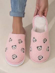 Nuove pantofole chiuse da donna per autunno/inverno, con suola in EVA ricamata con simpatici orsetti, ricamo di animali alla moda, leggere e confortevoli per l'uso domestico - Rosa - Visualizzare 4