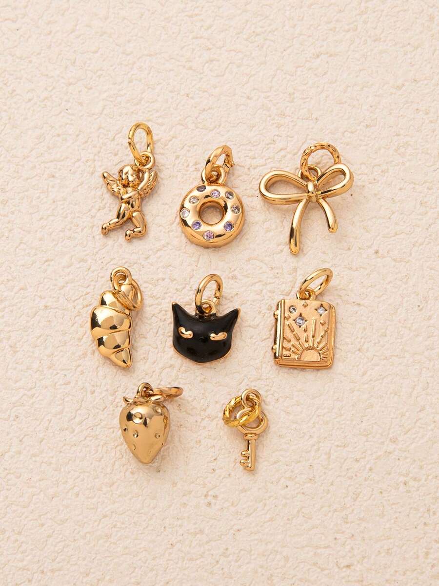 1 chiếc mặt dây chuyền/vòng cổ, vòng tay, bông tai, móc khóa, phụ kiện túi xách, ví, quà tặng hình bánh donut, thiên thần, mặt trời, chìa khóa, bướm, mèo đen mạ vàng 18K thời trang cổ điển, tự làm đồ trang sức. - Nhiều màu - Xem 1