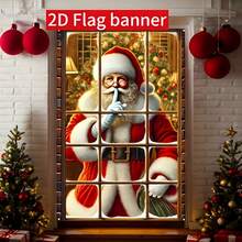 1 buc., poliester, banner Moș Crăciun pentru fereastră, căptușeală din poliester 80cm x 120cm, potrivit pentru interior/exterior, durabil și lavabil