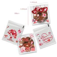 100pcs Valentine's Day Red Heart Pattern Gift Packaging Bags, Heart And Red Lip Design Transparent Self-Adhesive Bags, Mixed Packaging Bags Full Of Love And Romantic Atmosphere, Suitable For Valentine's Day, Wedding, Birthday, Anniversary And Other Party Gifts - Multicolor - View 6
