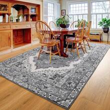 Homore Bohemian Printed Faux Cashmere Carpet, Anti-Slip Base Surface, Machine Washable Without Shedding, Suitable For Area Carpets In Living Rooms, Bedrooms And Kitchens, Can Be Used As Floor Protection And Decorative Carpets - 灰色 - 查看 2