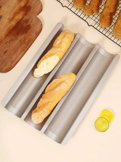 1pc French Baguette Bread Mold, 2/3 Slot Toast Loaf Pan, Non-Stick French Bread Baking Tray, Rounded Corners, Oven , Ideal For Homemade Baguettes, Gold Color