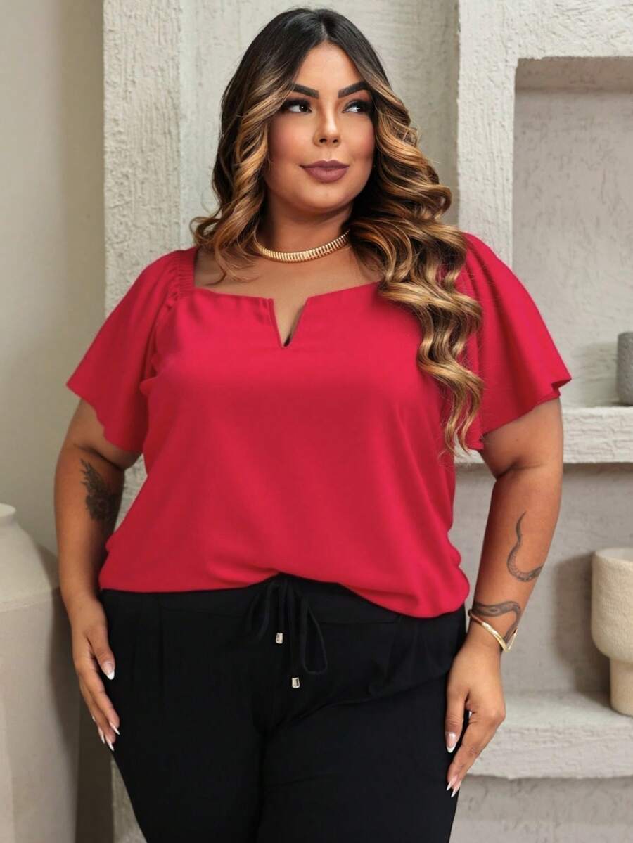 Women's Plus Size Blouse - Rojo - Ver 1