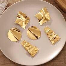 Set de 6 piezas de aretes geométricos dorados de moda para mujer, estilo a granel, adecuados para uso diario - Amarillo Oro - Ver 28