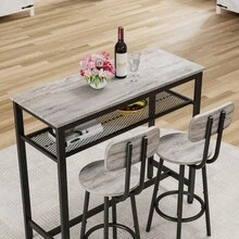 Conjunto de mesa de bar cuadrada gris para 2, juego de mesa de bar de 3 piezas ahorradora de espacio con 2 taburetes para la cocina, rincón de desayuno o sala de fiestas - Gris + MDF + 2 plazas - Ver 6
