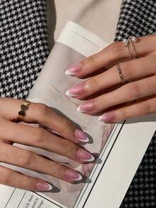 150 miếng dán móng tay kiểu Pháp - Màu hồng lấp lấp lánh, hình dáng ngắn, chất lượng salon, làm từ gel mềm, có thể tháo rời, 15 kích cỡ khác nhau. - Hồng - Xem 3