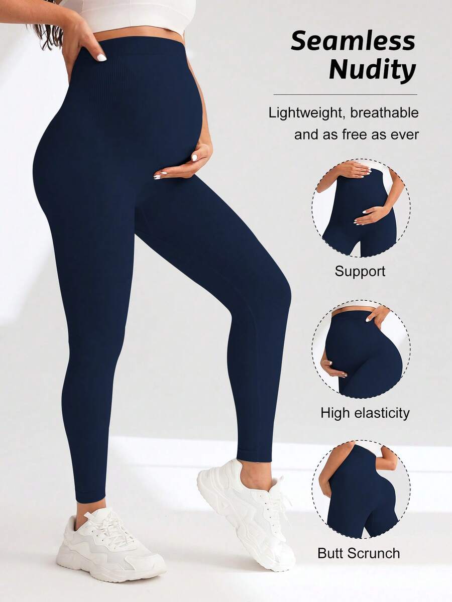 Maternity Seamless High Waist Elastic Solid Color Skinny Leggings Spring