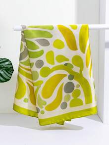 1pc Women's Refreshing Leaf Print Scarf, Versatile Daily Wear Accessory - Green-802 - View 1