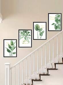 4pcs Frameless Canvas Print Posters, Botanical Boho Green Plants Wall Arts Decor, For Living Room Wall Decor, Bedroom Wall Decor, Canvas Wall Art Decor