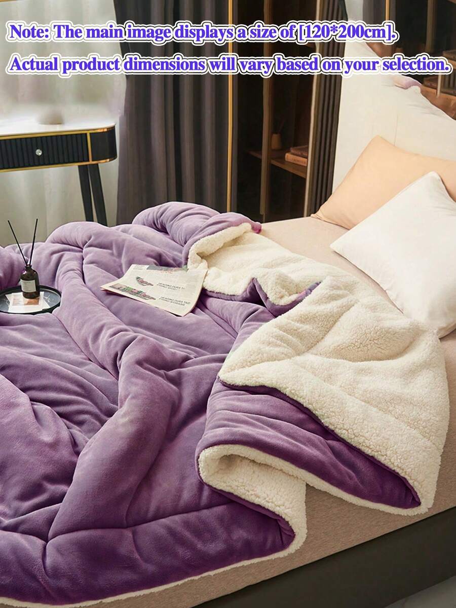 1pc Taro Purple Milk Velvet Lamb Wool Double Layer Soft & Cozy Blanket, Suitable For Bedroom & Living Room - Lavender - View 1