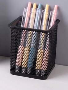 Creative Iron Hollow Desktop Pen Holder, Colorful Grid Round Iron Wire Storage Bucket, Student Stationery Multi-Function Organizer Rack, Nordic Minimalist Style Desktop Storage Bucket, Desktop Organization