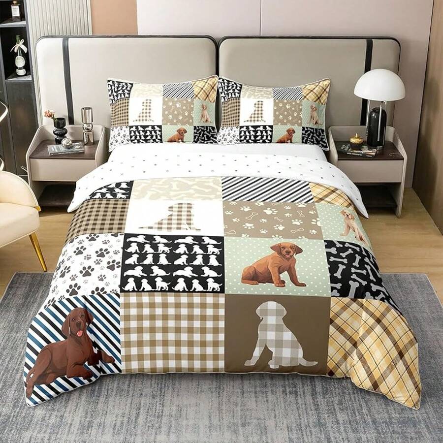 % Cotton Pink Dachshund Comforter Cover, Flower Floral Bedding Set, Kawaii Sausage Dog Duvet Cover, Lovely Puppy Quilt Cover, Soft Comfy, Dachshund Bedding - 白色 棕色 黑色 - 查看 1