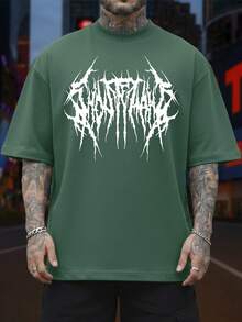 Oversized Printed T-Shirt, Casual Street Style, Crew Neck Shirt, Premium Cotton Knit, High Quality - xanh quân đội - Xem 2